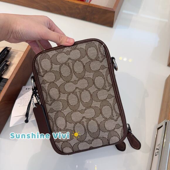 NWT Coach Men's Stanton Crossbody In Signature Jacquard Silver/Oak/Maple CH097 - Picture 3 of 9